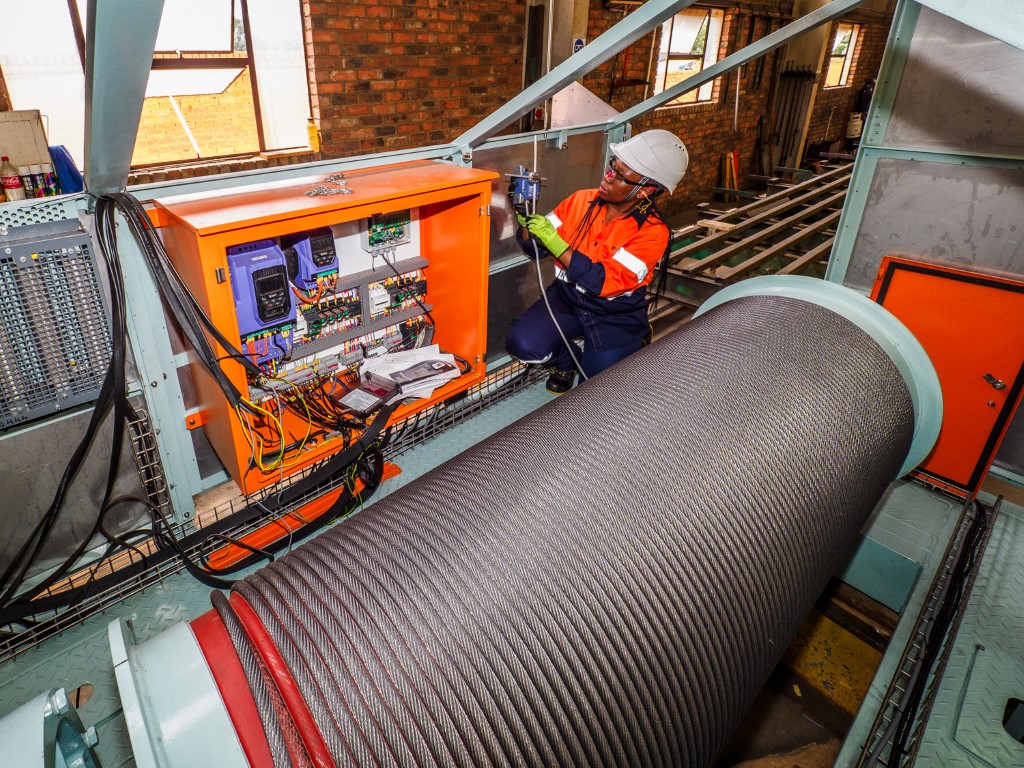 Checking the electrics on a Condra hoist at Condra’s Germiston factory